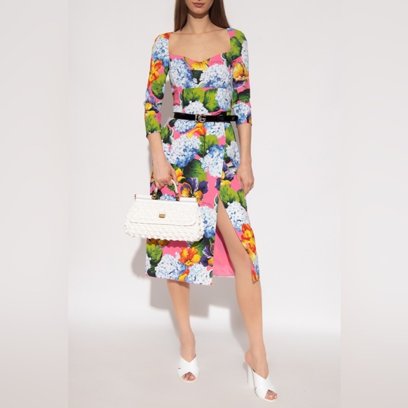 Dolce & Gabbana Hydrangea Print Long Sleeve Cady Midi Dress - NEW WITH TAGS - Picture 3 of 16